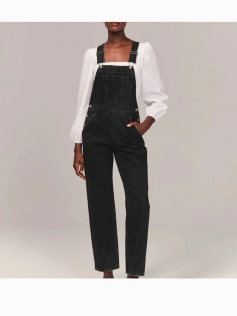 Abercrombie & Fitch Washed Black Women's Small Denim Overalls Classic Fit - Picture 2 of 15